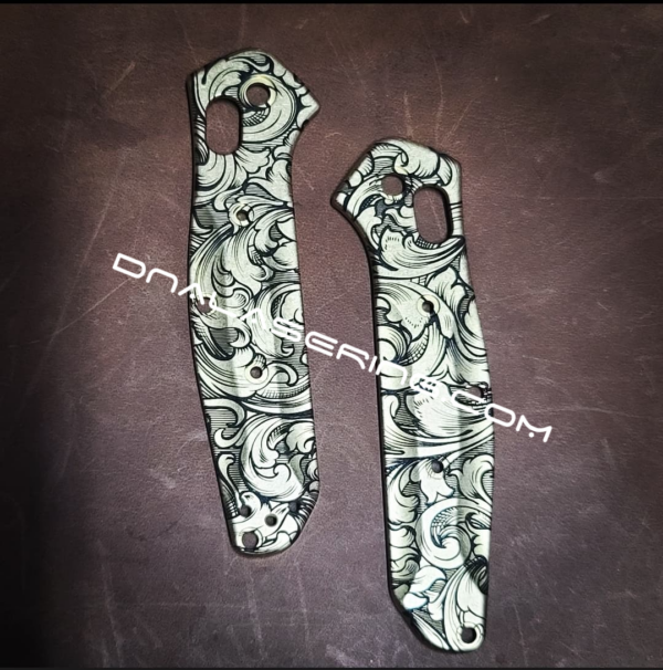 Benchmade 945 MINI Osborne - Leaf Scroll - Deep Laser Engraved Brass Scales - EDC Gear *Scales Only*