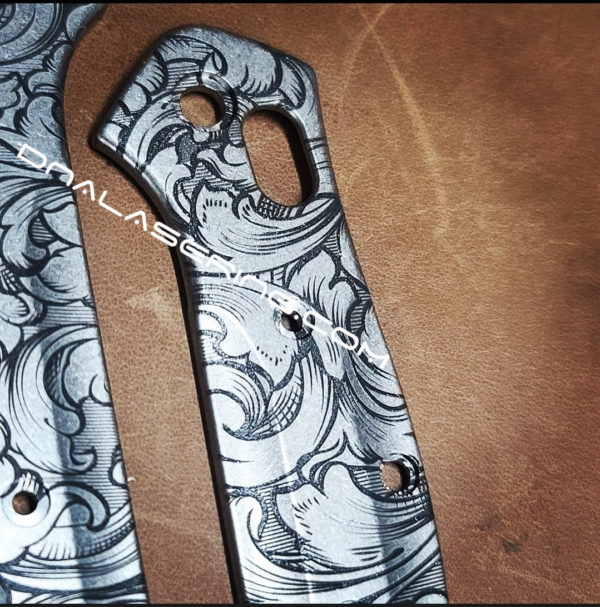 Benchmade 945 MINI Osborne - Leaf Scroll - Deep Laser Engraved Titanium Scales - EDC Gear *Scales Only*