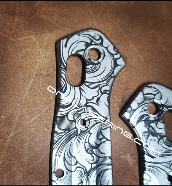 Benchmade 945 MINI Osborne - Leaf Scroll - Deep Laser Engraved Titanium Scales - EDC Gear *Scales Only* - Image 3
