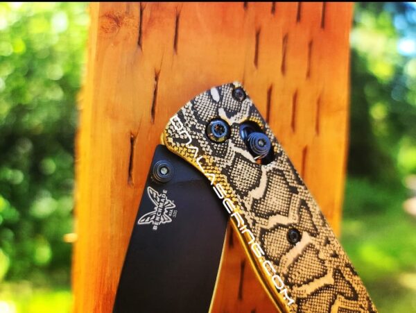 Benchmade Bugout - Snake Skin - Reptile Pattern - Deep Laser Engraved Brass Knife Scales - EDC Gear *Scales Only*