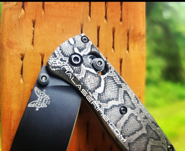 Benchmade Bugout TI - Snake Skin - Reptile Pattern - Deep Laser Engraved Titanium Scales - EDC Gear *Scales Only*