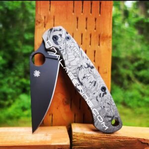 Spyderco PM2 TI - Japanese Guard - Deep Engraved Titanium PM2 Knife Scales - EDC Gear - Knife & Hardware Optional