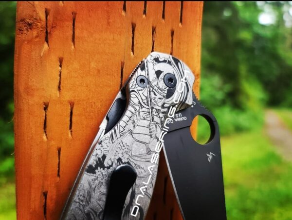 Spyderco PM2 TI - Japanese Guard - Deep Engraved Titanium PM2 Knife Scales - EDC Gear - Knife & Hardware Optional