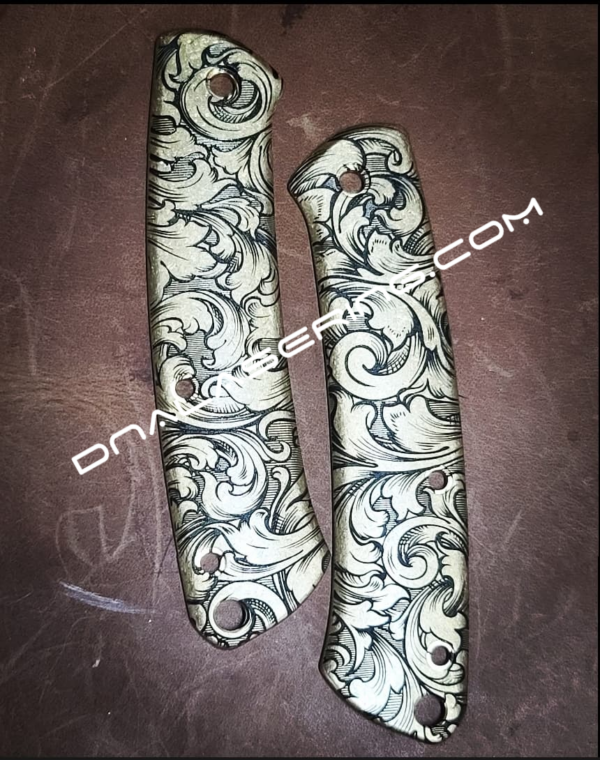 Benchmade Proper - Leaf Scroll - Deep Laser Engraved Brass Scales - EDC Gear *Scales Only*