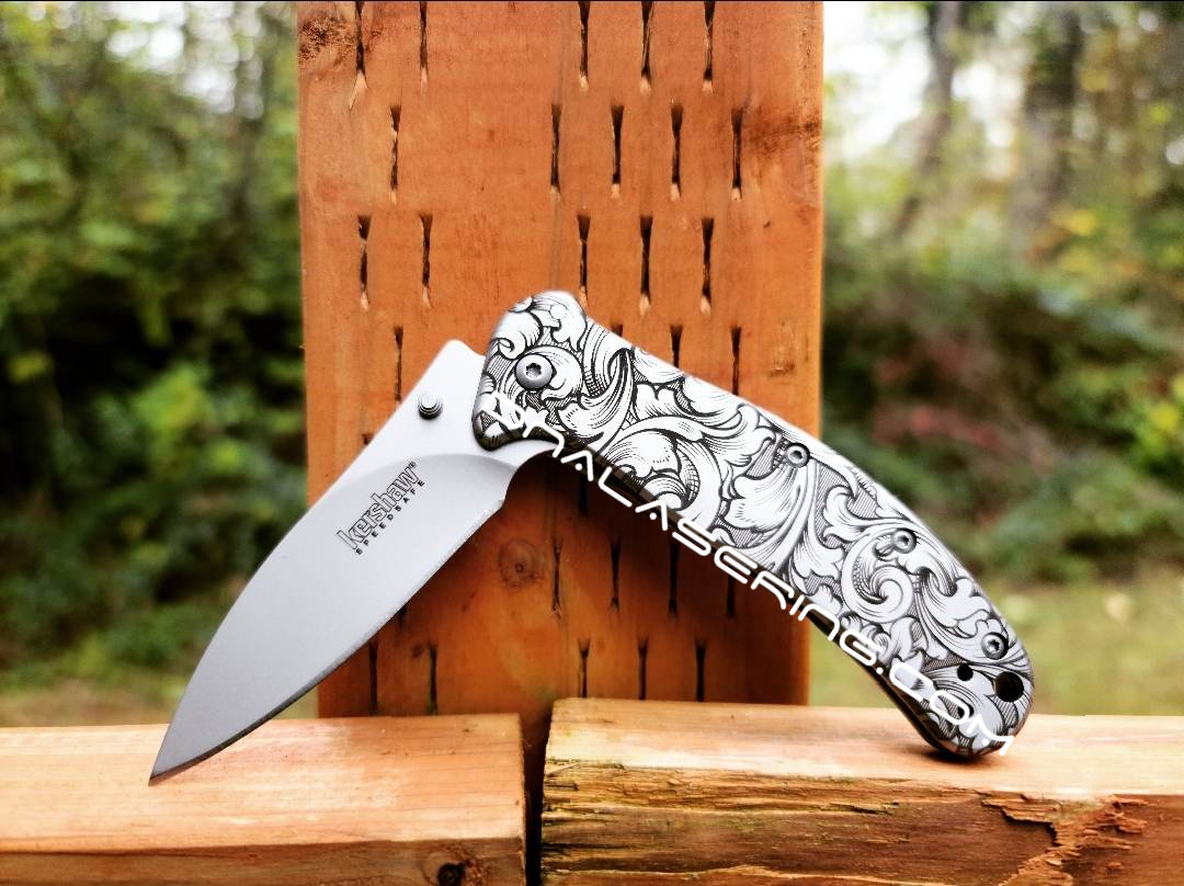 Engraved Skull Knife, Folder Knife, Belt Clip Knife 