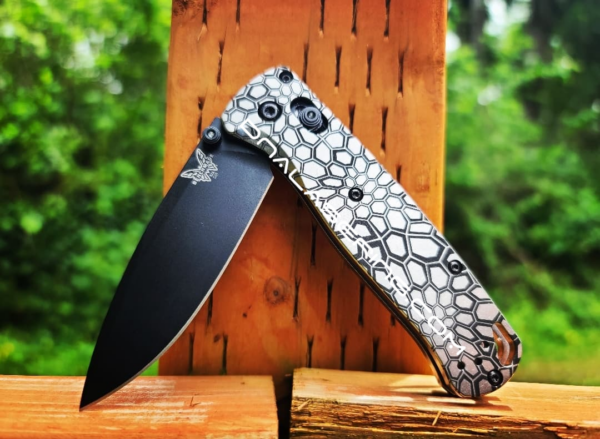 Benchmade Bugout TI - Kryptek Camo - Deep Laser Engraved Titanium Scales - EDC Gear *Scales Only*