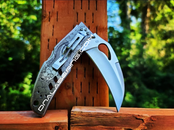 Spyderco Byrd Crossbill - Koi with Waves - Deep Fiber Laser Engraved - EDC Knife - Stainless Steel - New in Box