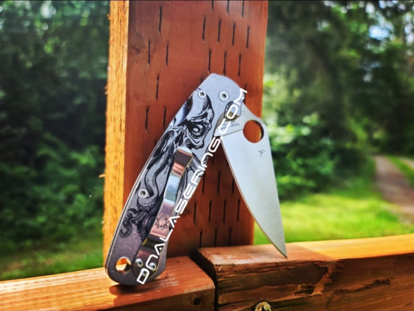 Spyderco PM2 TI - Mighty Kraken - Deep Engraved Titanium PM2 Knife Scales - EDC Gear - Knife & Hardware Optional