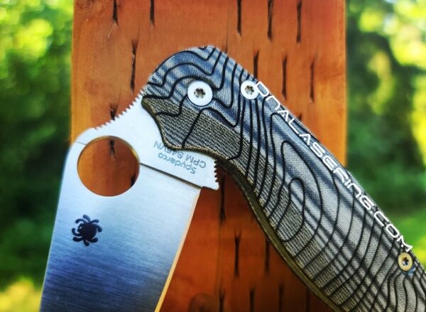 Spyderco PM2 Lotus - Topographic - Engraved Black Linen Micarta Knife Scales - EDC Gear - Knife & Hardware Optional
