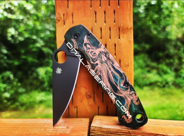 Spyderco PM2 Copper - Shipwreck Patina - Kraken - Laser Engraved PM2 Copper Scales - EDC Gear - Hardware & Knife Install Options