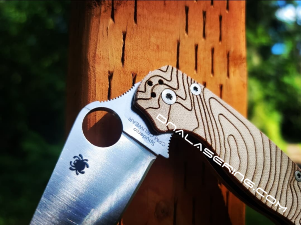 Spyderco PM2 - Topographic Map - Engraved Brown Canvas Micarta Scales - CPM-CRU-WEAR Blade - EDC Gear - NIB Knife