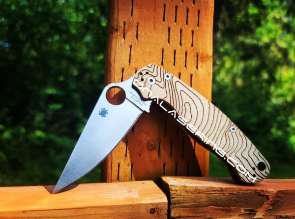 Spyderco PM2 - Topographic Map - Engraved Brown Canvas Micarta Scales - CPM-CRU-WEAR Blade - EDC Gear - NIB Knife