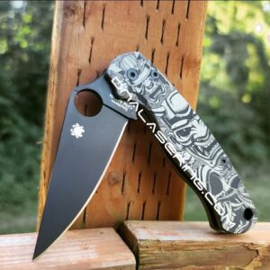 Spyderco PM2 TI - Samurai Masks - Deep Engraved Titanium PM2 Knife Scales - EDC Gear - Knife & Hardware Optional