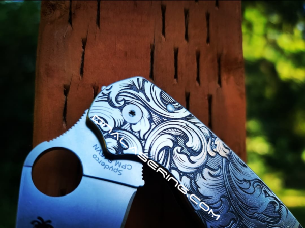 Spyderco PM3 TI - Leaf Scroll - NEW Relief Engraving Style - Deep Laser Engraved - Titanium Knife Scales - EDC Gear - Knife Install Optional