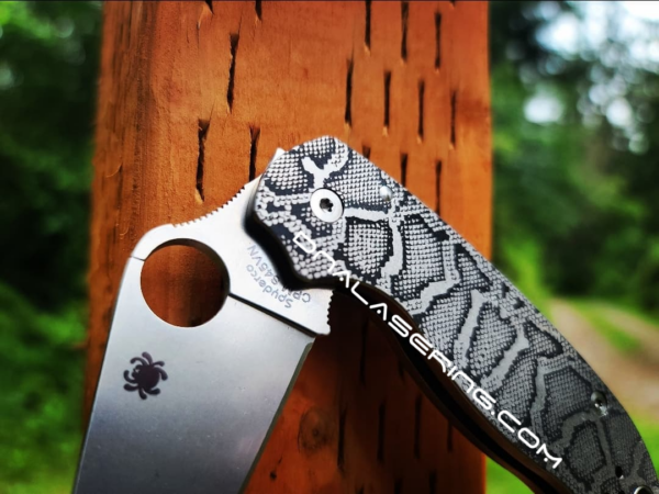 Spyderco PM3 TI - Snake Skin - Laser Engraved Titanium Knife Scales - Paramilitary 3 - EDC Gear - Knife & Hardware Optional
