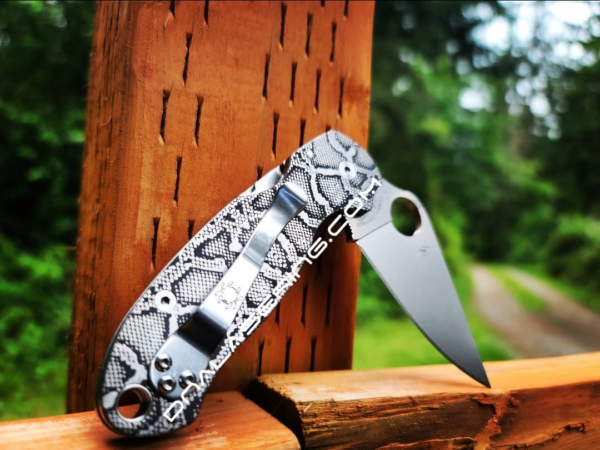 Spyderco PM3 TI - Snake Skin - Laser Engraved Titanium Knife Scales - Paramilitary 3 - EDC Gear - Knife & Hardware Optional