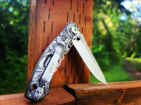 ZT 0450 Sinkevich - Intricate Leaf Scroll with Shading - Deep Fiber Laser Engraved - EDC Knife - NIB