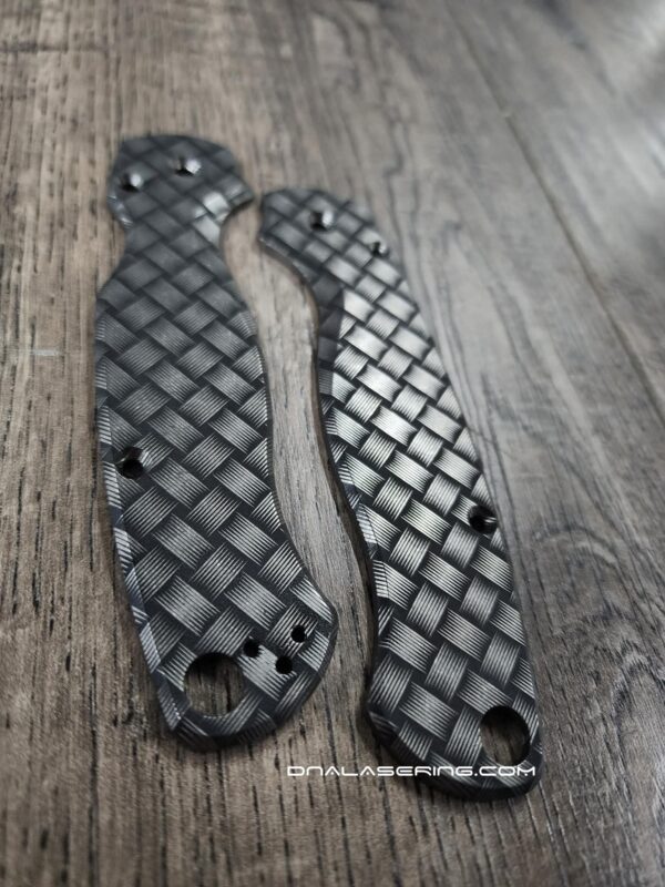 Spyderco PM2 TI - Basket Weave - Deep Laser Engraved Titanium PM2 Knife Scales - EDC Gear - Knife & Hardware Optional