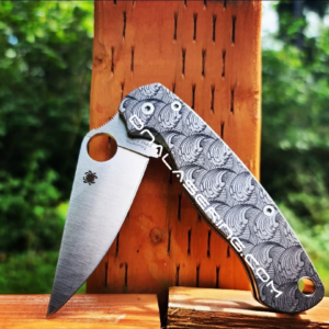Spyderco PM2 TI - Dimensional Waves - Deep Laser Engraved Titanium PM2 Knife Scales - EDC Gear - Knife & Hardware Optional