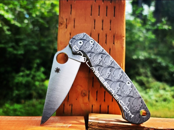 Spyderco PM2 TI - Dimensional Waves - Deep Laser Engraved Titanium PM2 Knife Scales - EDC Gear - Knife & Hardware Optional