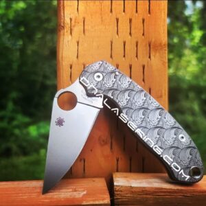 Spyderco PM3 TI - Dimensional Waves - Deep Laser Engraved Titanium PM3 Knife Scales - EDC Gear - Hardware & Knife Install Options