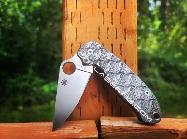 Spyderco PM3 TI - Dimensional Waves - Deep Laser Engraved Titanium PM3 Knife Scales - EDC Gear - Hardware & Knife Install Options