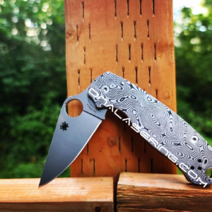 Spyderco PM3 TI - Damascus Pattern - Deep Laser Engraved Titanium PM3 Knife Scales - EDC Gear - Hardware & Knife Install Options