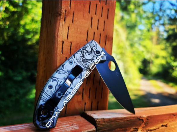 Spyderco Tenacious - Detailed Leaf Scroll - Deep Fiber Laser Engraved Titanium Scales - EDC Gear *Scales Only*