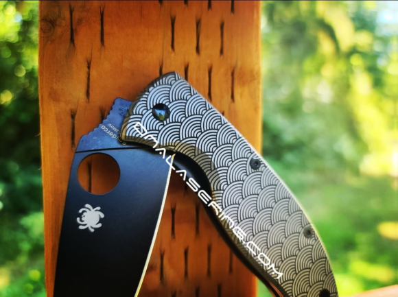 Spyderco Tenacious - Seigaiha - Japanese Waves - Deep Fiber Laser Engraved Titanium Scales - EDC Gear *Scales Only* - Image 2