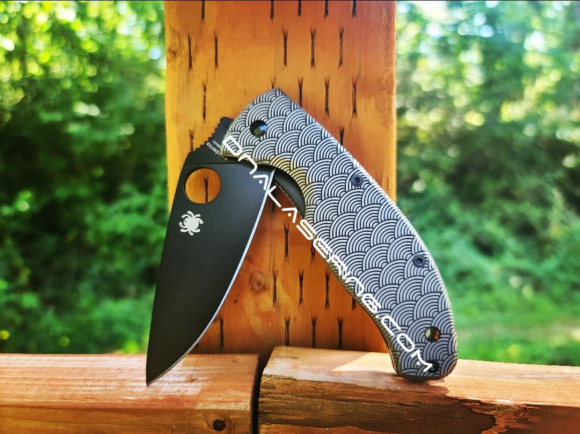 Spyderco Tenacious - Seigaiha - Japanese Waves - Deep Fiber Laser Engraved Titanium Scales - EDC Gear *Scales Only*