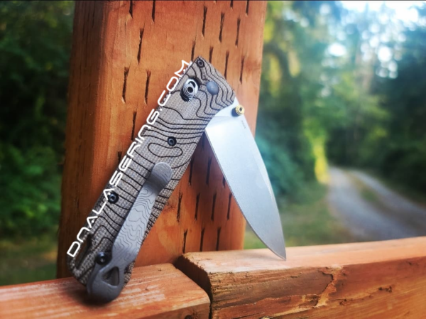 Benchmade Bugout Crossfade - Topographic Map - Laser Engraved - Green Canvas Micarta Knife Scales - EDC Gear *Scales Only*