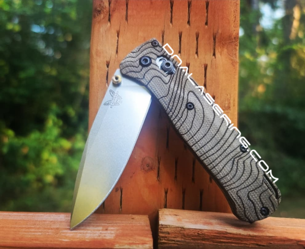 Benchmade Bugout Crossfade - Topographic Map - Laser Engraved - Green Canvas Micarta Knife Scales - EDC Gear *Scales Only*