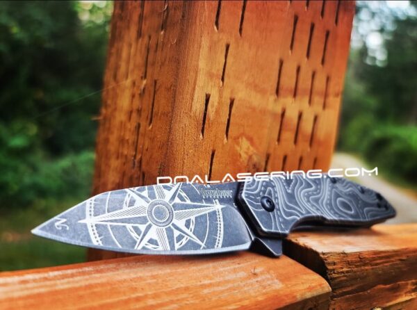 Kershaw Gravel - Compass Rose - Topographic - Deep Fiber Laser Engraved - EDC Knife - Stainless Steel - NIB