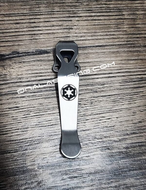 LynchNW Benchmade - Galactic Empire - Deep Laser Engraved Titanium - Deep Carry Pocket Clip - Emerson - Protech -  Blacksmith, Sandwash, or Satin Finish