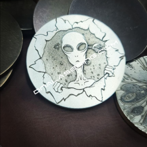 Alien Outer Limits - Deep Laser Engraved Brass Coin - Polished Finish