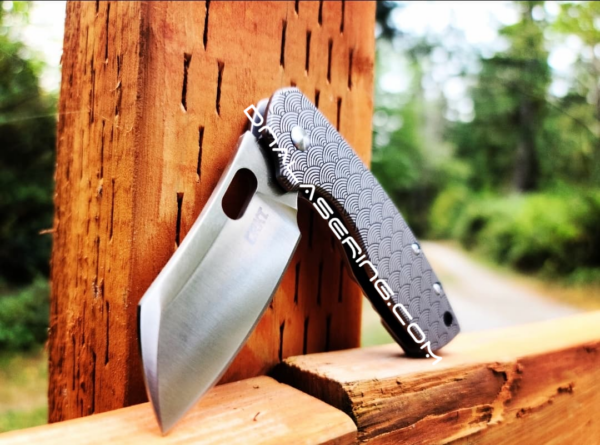 CRKT Large Pilar - Seigaiha Waves - Fiber Laser Deep Engraved Knife Scale - EDC - NIB Complete Knife