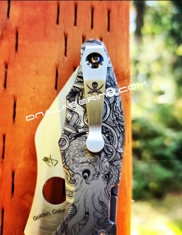LynchNW Spyderco - Jolly Roger - Deep Laser Engraved Titanium - Deep Carry Pocket Clip - Blacksmith, Satin or Sandwash Finish