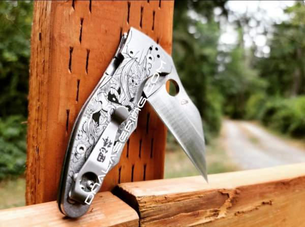 LynchNW Spyderco - Yojimbo Kanji - Deep Laser Engraved Titanium - Deep Carry Pocket Clip - Blacksmith, Satin or Sandwash Finish
