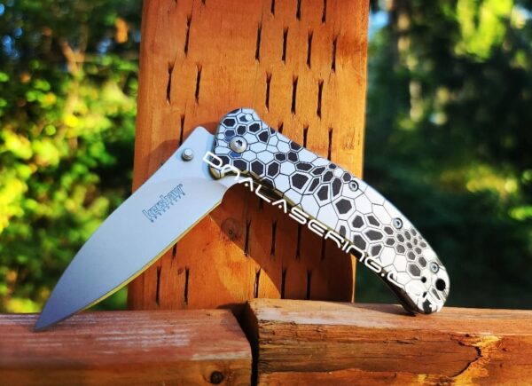Kershaw Zing SS - Kryptek Camo - Deep Fiber Laser Engraved - Double Sided Black Engraving - EDC Knife - Stainless Steel - NIB