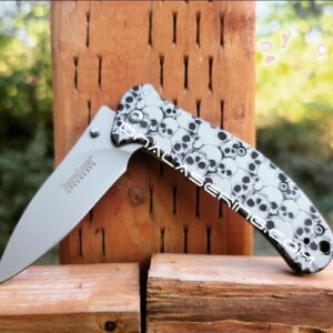 Kershaw Zing SS - Skulls - Deep Fiber Laser Engraved - Double Sided Black Engraving - EDC Knife - Stainless Steel - NIB