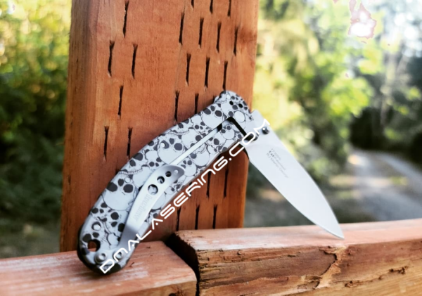 Kershaw Zing SS - Skulls - Deep Fiber Laser Engraved - Double Sided Black Engraving - EDC Knife - Stainless Steel - NIB