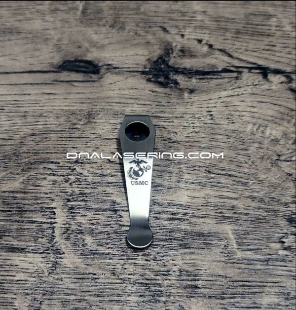 LynchNW Spyderco - USMC - Marines - Deep Laser Engraved Titanium - Deep Carry Pocket Clip - Blacksmith, Sandwash or Satin Finish
