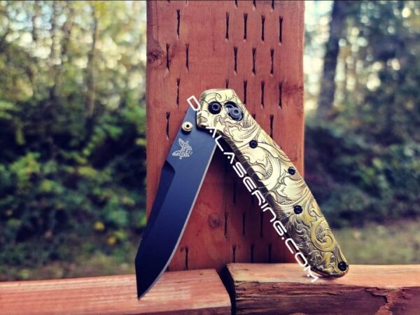 Benchmade 940 Osborne - Leaf Scroll - NEW Relief Engraving Style - Deep Laser Engraved Brass Scales - EDC Gear *Scales Only*