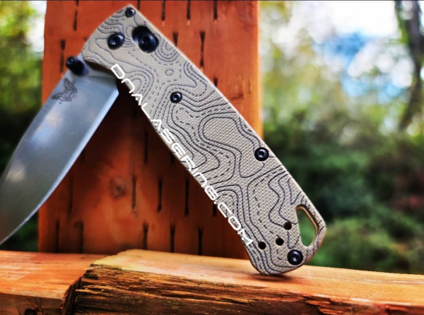 Benchmade Bugout - Topographic Map - Laser Engraved - Desert Tan G-10 Knife Scales - EDC Gear *Scales Only*