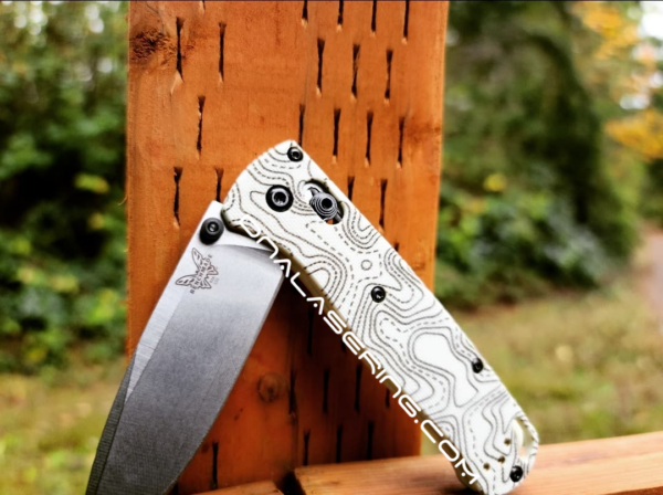 Benchmade Bugout - Topographic Map - Laser Engraved - Bone White G-10 Knife Scales - EDC Gear *Scales Only*