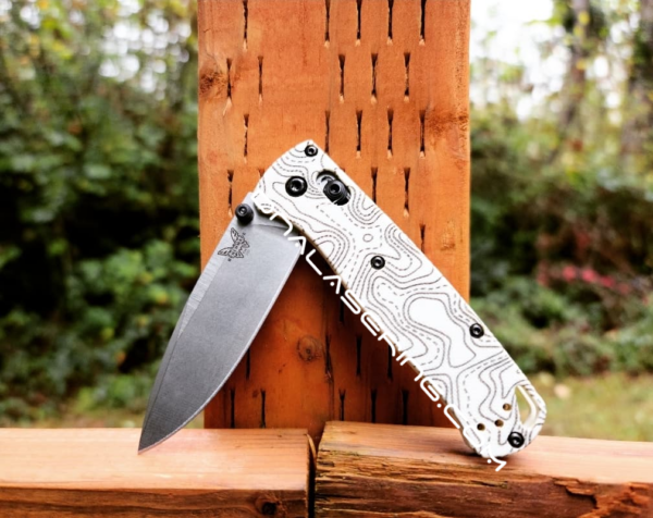 Benchmade Bugout - Topographic Map - Laser Engraved - Bone White G-10 Knife Scales - EDC Gear *Scales Only*