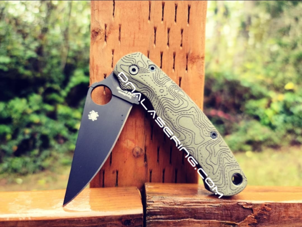 Spyderco PM2 Lotus - Topographic Map - Laser Engraved OD Green G-10 Knife Scales - EDC Gear - Knife & Hardware Optional