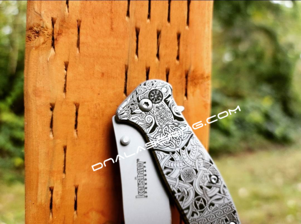 Kershaw Zing - Nordic Runes - Viking - Celtic - Fiber Laser Engraved - Stainless Steel - EDC Knife - NIB
