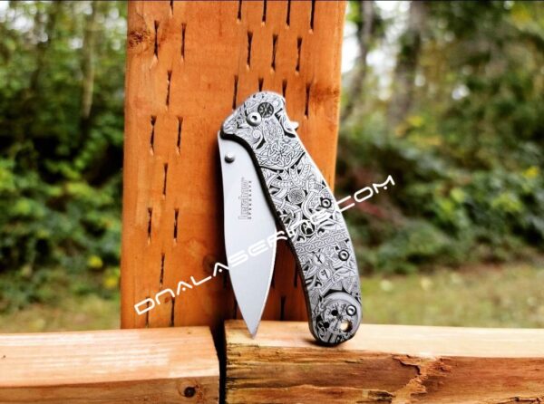Kershaw Zing - Nordic Runes - Viking - Celtic - Fiber Laser Engraved - Stainless Steel - EDC Knife - NIB