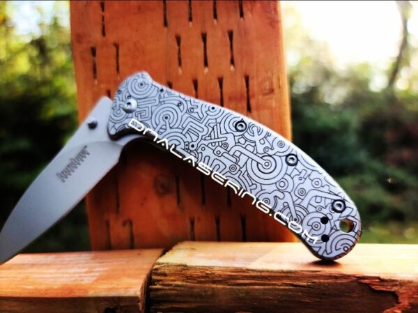 Kershaw Zing SS - Steampunk Style Maze - Deep Fiber Laser Engraved - Double Sided Black Engraving - EDC Knife - Stainless Steel - NIB